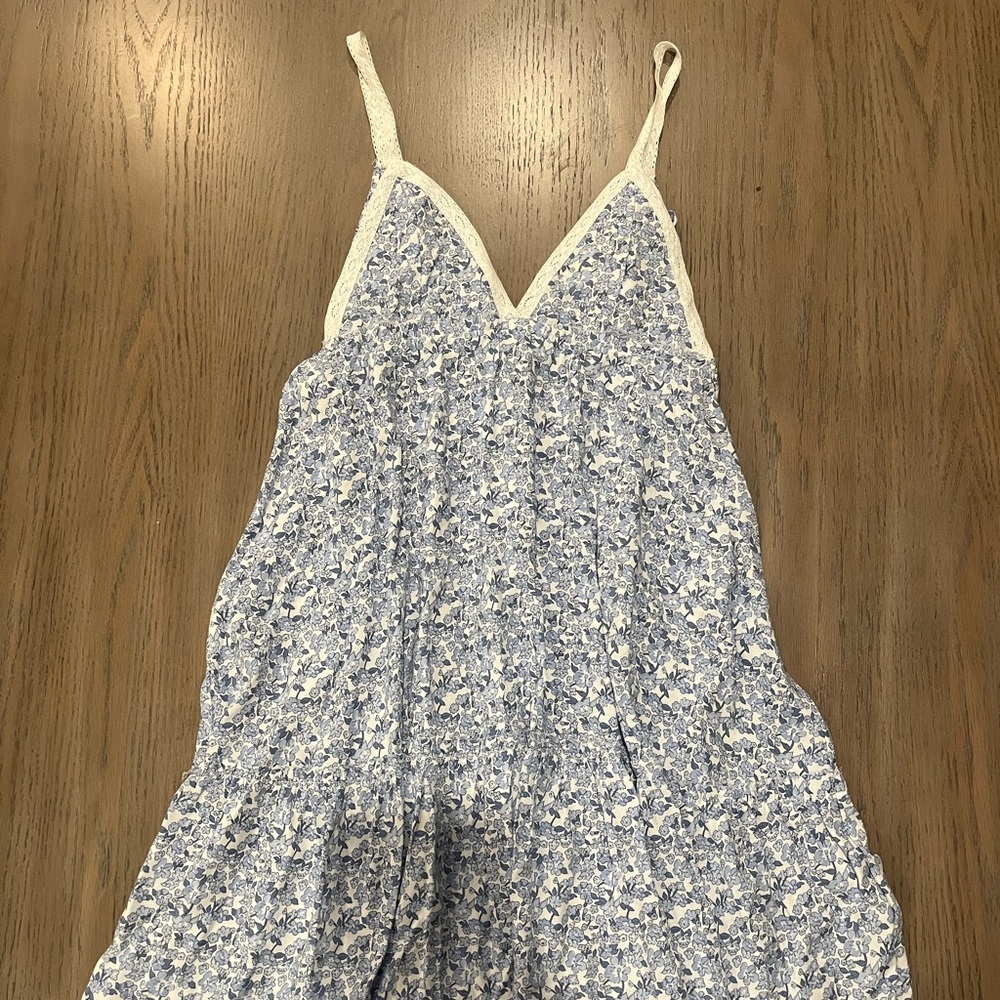 Blue and white floral V-neck sundress
